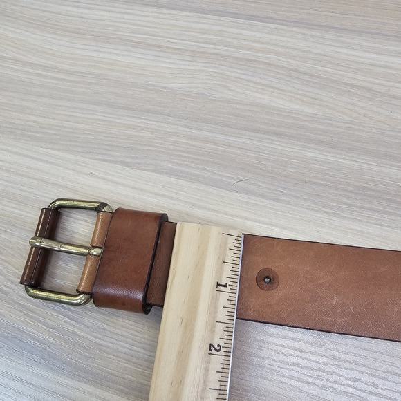 Massimo Dutti Belt Medium 34 85 Cognac Leather Brass Buckle Old Money Luxe ITALY